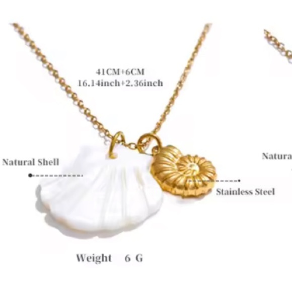 Ocean Gold Seashell White Shell 18K Gold Stainless Steel Waterproof Necklace - Picture 7 of 7